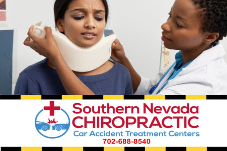 Graphic showing Nevada Whiplash Chiropractor removing Whiplash soft Collar